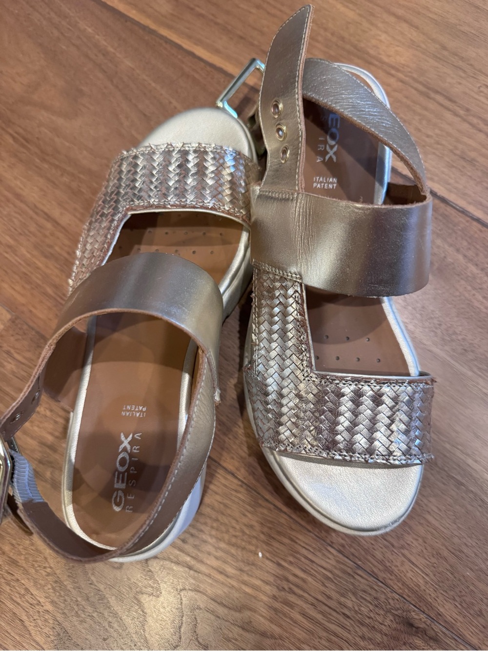 Geox Women Metallic Bronze Woven Strap Sandals